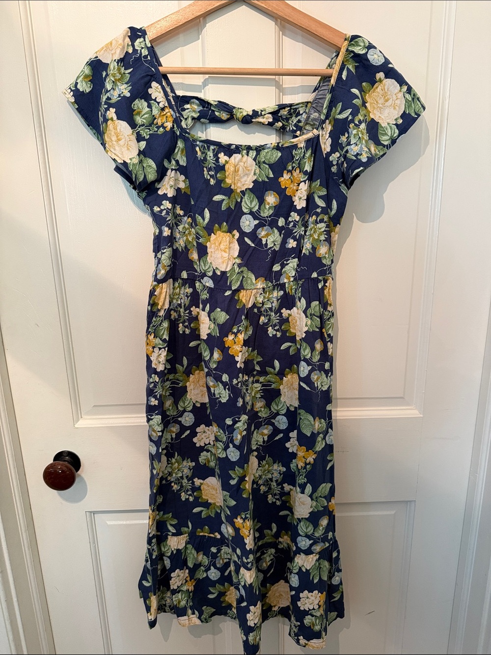 Old Navy Navy Floral Midi Dress with Yellow and Cream Roses
